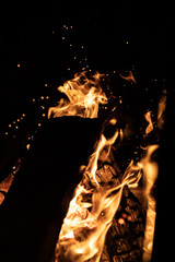Close up shot of burning firewood in the fireplace