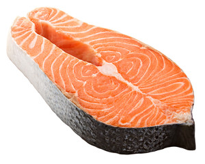 salmon, trout, steak, slice of fresh raw fish, isolated on white background, clipping path, full depth of field
