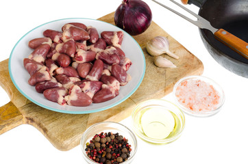 Chicken liver, spices, ingredients for cooking