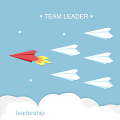 Fototapeta na wymiar Leadership, team leader concept. Red and white airplanes vector illustration