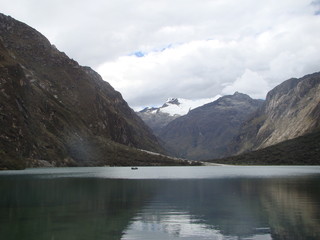 Obraz premium Snowy mountains with lake, Andes mountains, Peru