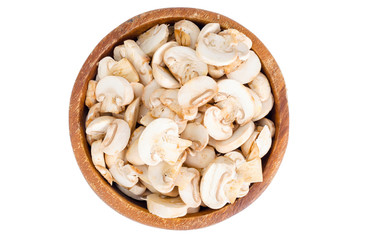 Sliced fresh white champignons for cooking.
