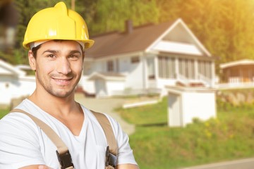 Worker guy cheerful isolated handsome craftsman manual