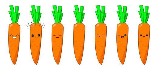 Vector illustration of an carrot Cute cartoon vegetable vector character set isolated on white. Emotions. Stickers. Kawaii