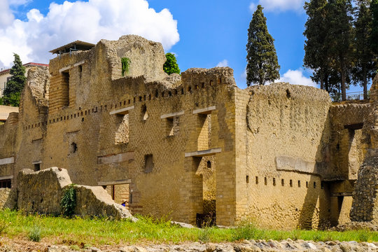 Herculaneum, ancient Roman town. Residential two-story house, Archeological site, Ercolano, Italy