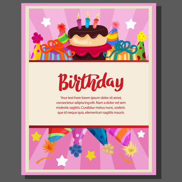 birthday party poster with cake party and hat