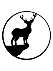 kreis rund mond nacht berge klippe clipart hirsch geweih 2 hörner kopf trophäe jäger schießen reh wald wildnis jagen heimat design cool