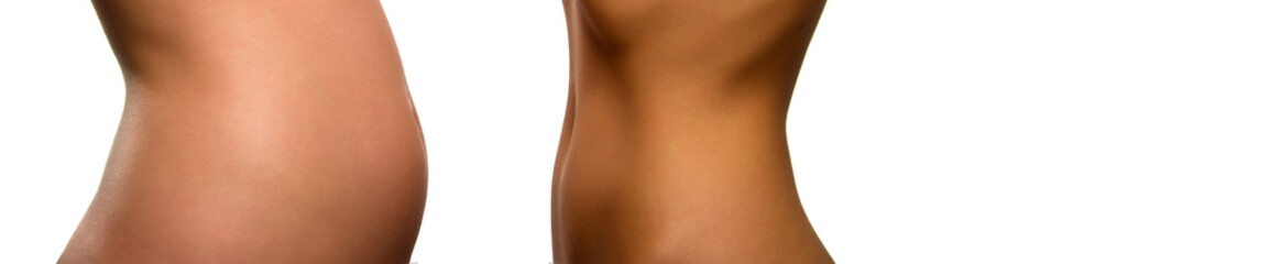 Naklejka premium Female body during and after pregnancy