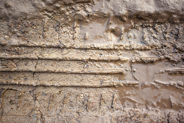 wet dirt with tire tracks, background, texture