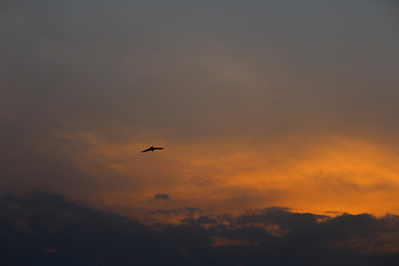 Fototapeta na wymiar Bright Blue, Orange And Yellow Colors Sunset Sky