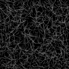 Abstract seamless pattern of randomly arranged curves in black and white colors