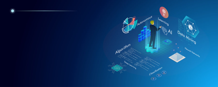 Machine learning, Ai, Data mining, algorithm, algorithm, neural network, deep learning and autonomous. isometric vector concept