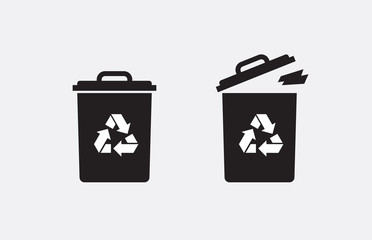 Eco recycle icon, trash or garbage basket. Vector. Arrow triangle. Green triangular 