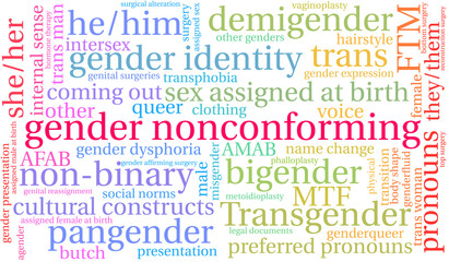 Obraz premium Gender Nonconforming Word Cloud on a white background.