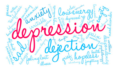 Depression Word Cloud on a white background. 