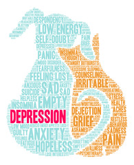Depression Word Cloud on a white background. 