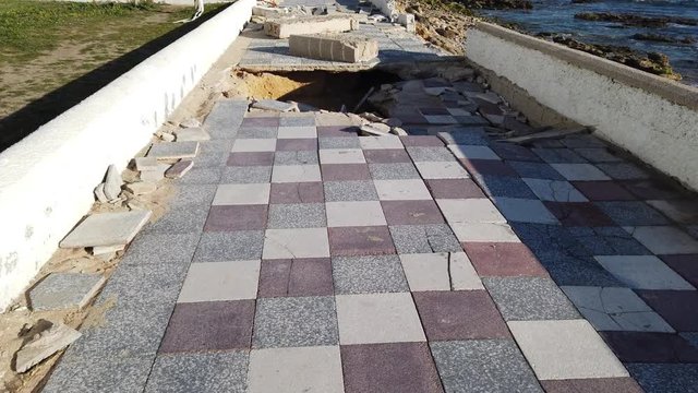 Boardwalk destroyed by the sea. Playa de Zahora. Los Canos. Andalucia. Spain - 4k footage