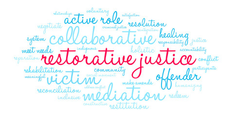 Restorative Justice Word Cloud on a white background. 