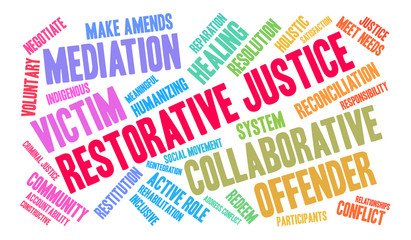 Restorative Justice Word Cloud on a white background. 