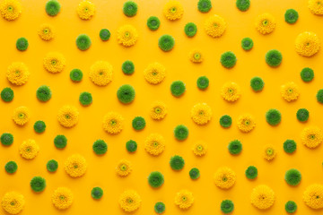 Yellow flower pattern on a yellow background.  Spring greeting card.