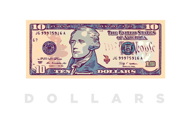 10 Dollars money comics paper banknotes of USA - vector business art illustration