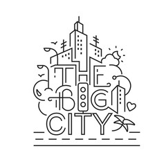 Big city elements in line style. Cityscape with buildings, skyscrapers. Vector illustration