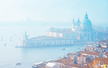 Fototapeta premium Venice from above. Aerial view of Venice, Italy. Amazing cityscape of Venice with islands. Selective focus