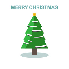 Christmas tree with ball, garland isolated on white background. Merry xmas, happy new year concept. Vector cartoon design for greeting card.
