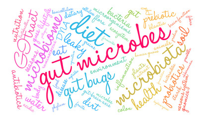Gut Microbes Word Cloud on a white background. 
