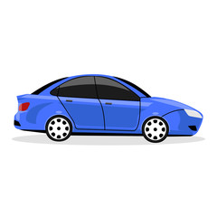 Blue auto isolated on white background. Car, automobile icon. Business sedan. Vector flat design