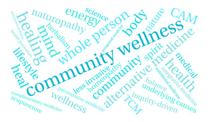 Community Wellness Word Cloud on a white background. 