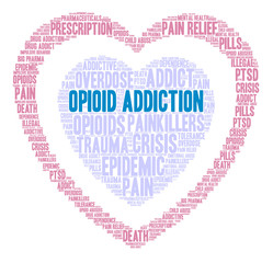 Opioid Addiction Word Cloud on a white background. 