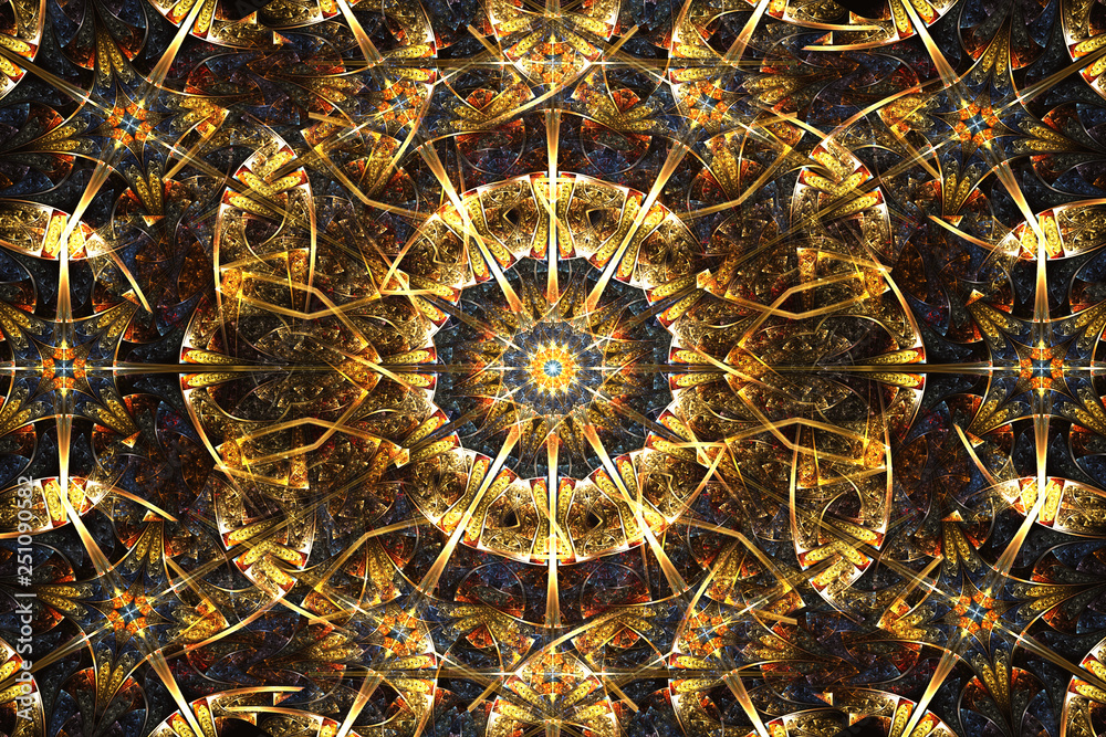 Poster abstract computer generated unique circular fractal patterns background