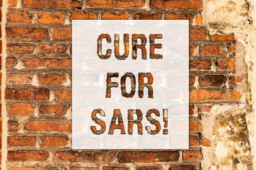 Conceptual hand writing showing Cure For Sars. Business photo text Medical treatment over severe acute respiratory syndrome Brick Wall art like Graffiti motivational call written on the wall