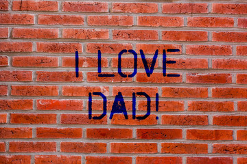 Text sign showing I Love Dad. Conceptual photo Good feelings about my father Affection loving happiness Brick Wall art like Graffiti motivational call written on the wall
