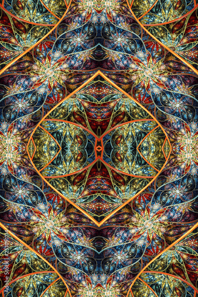 Poster artistic multicolored 3d computer generated illustration of fractal patterns background