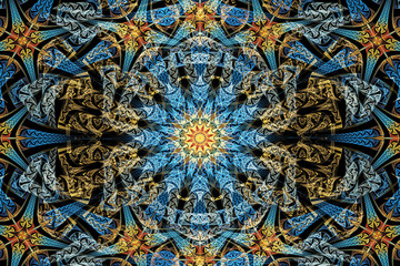 Unique 3d computer generated illustration of multicolored fractal patterns artwork