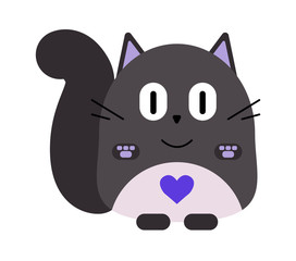 Valentines day card. Cute cartoon fat gray cat with heart