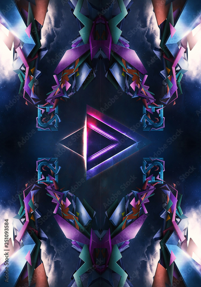 Poster 3d computer generated illustration of abstract energetic smooth fractal patterns artwork background