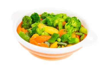 Mix of bright frozen vegetables for cooking.