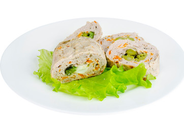 Minced meatloaf with broccoli and green salat.