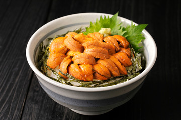 ウニ丼　Bowl of rice topped with sea urchin