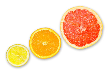 Naklejka na ściany i meble orange slices of grapefruit isolated on white background