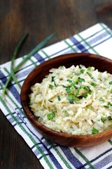 homemade crumpled potatoes with cabbage and green onions. Colcannon Irish Mashed Potatoes St Patrick day food. puree with green onions