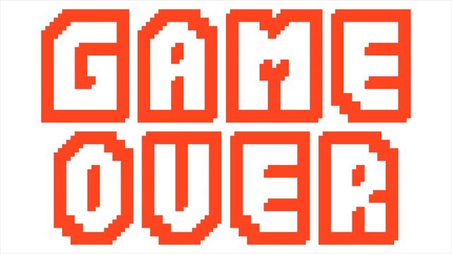 Game over pixel art style animation sign. Retro videogame ending screen. HD