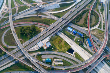 Bangkok Expressway and Highway top view during twilight time ,expressway is an important infrastructure for rush hour in Bangkok , Bangkok,Thailand