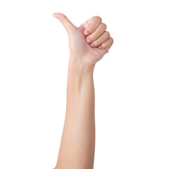 Woman's hand showing is likeable feeling on isolated with clipping path.