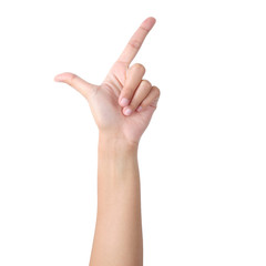 Woman's hand showing is likeable feeling on isolated with clipping path.