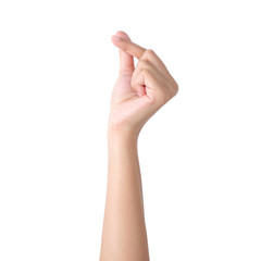 Woman's hand holding something on isolated with clipping path.