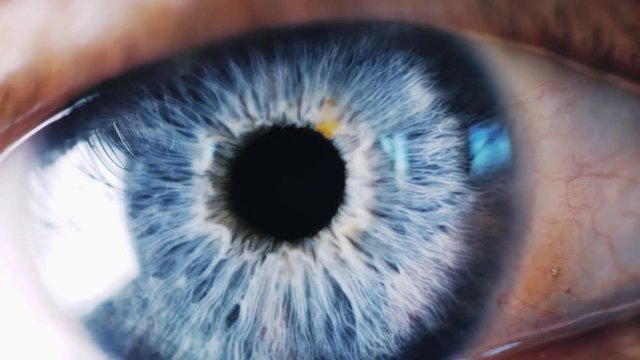 Close up of male blue eye opens up and closes. Macro Shot. slow motion. 3840x2160, 4k